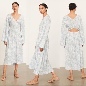 Vince Dahlia Long Sleeve Double V Neck Midi Dress‎ Cutout Back